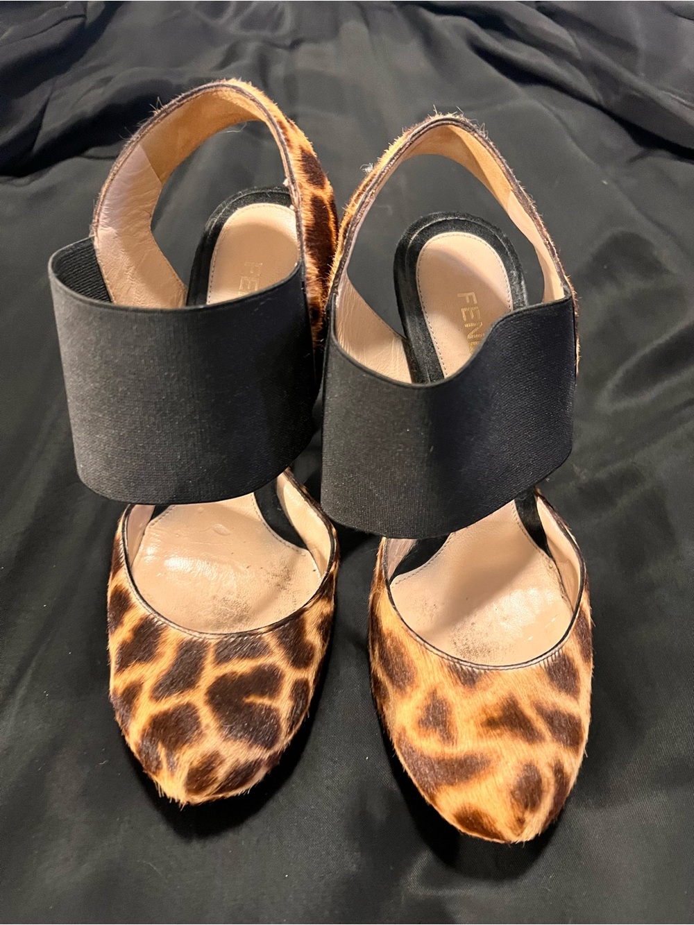 Fendi Leopard-Print Slingback Pumps with Wide Black Strap